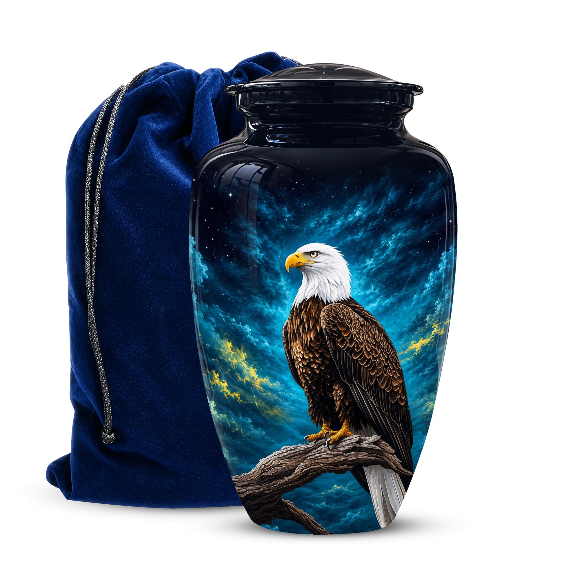 Cosmic Bald Eagle Cremation Urn - Decorative Memorial Urns For Human Ashes