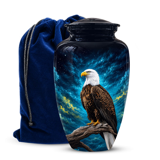 Cosmic Bald Eagle Cremation Urn - Decorative Memorial Urns For Human Ashes