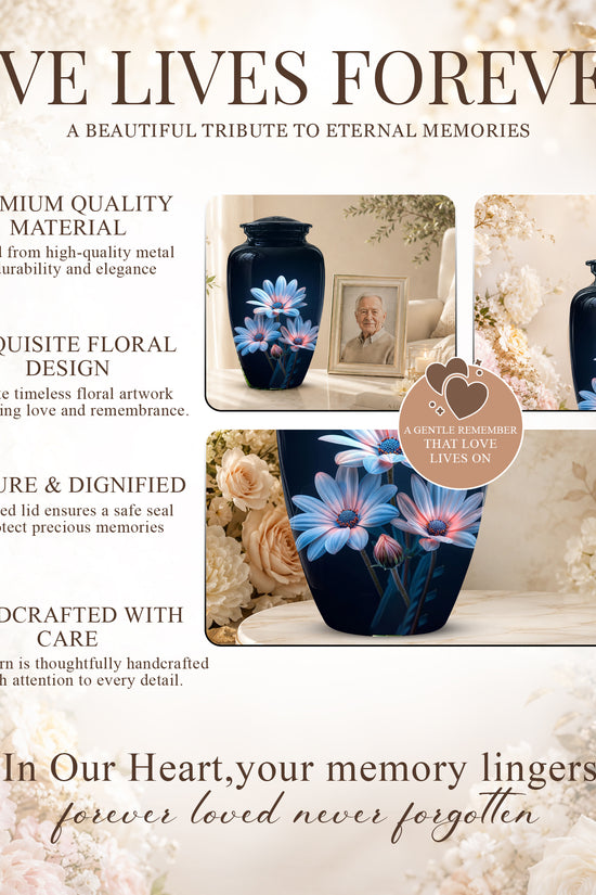 Blue Flower Memorial  Urn - Beautifully Crafted Urns To Tribute Ashes
