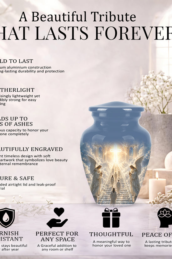 Heaven’s Gate Cross Cremation Urn – Angel Memorial Urn For Human Ashes