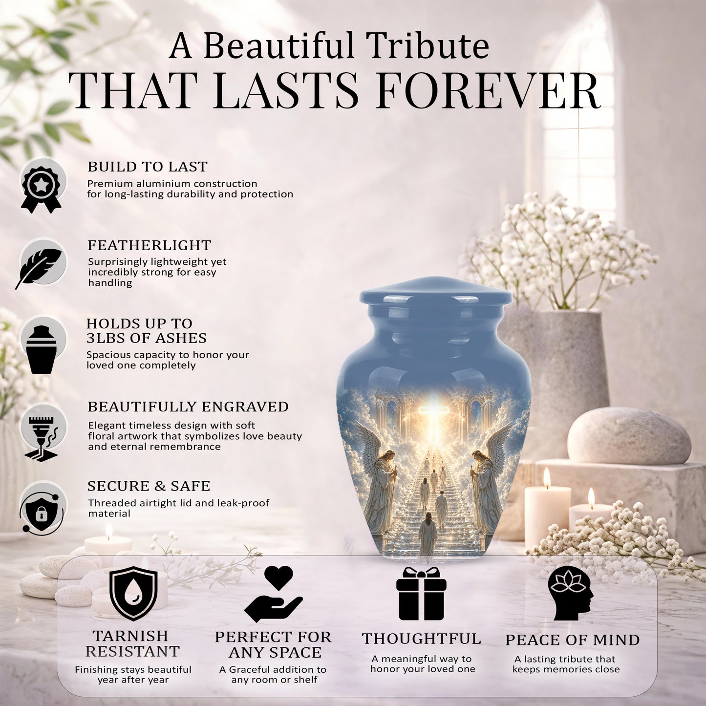 Heaven’s Gate Cross Cremation Urn – Angel Memorial Urn For Human Ashes