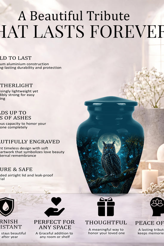 Majestic Horned Owl Burial Urn - Moonlight Owl Funeral Urns For Ashes