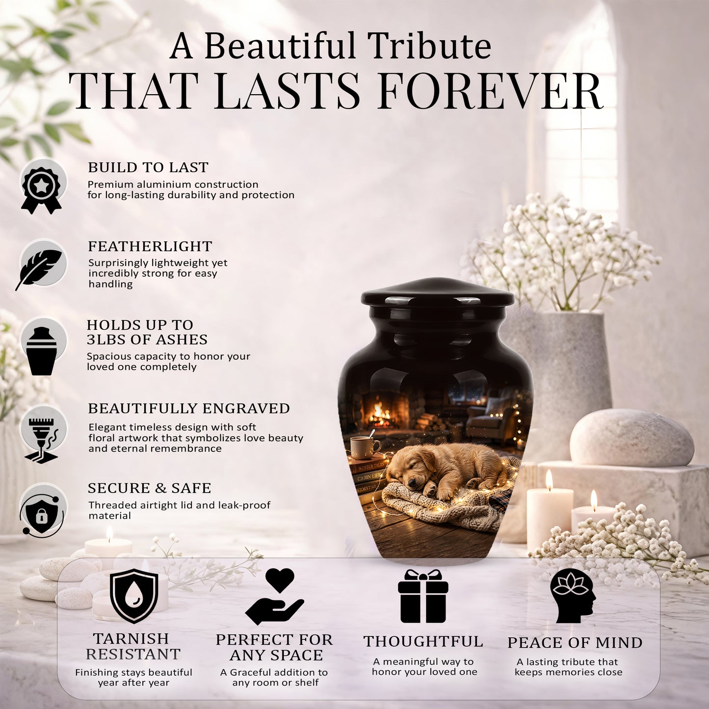 Dog Puppy Cremation Urn - Resting Eternal Memorial Urns For Pet Ashes