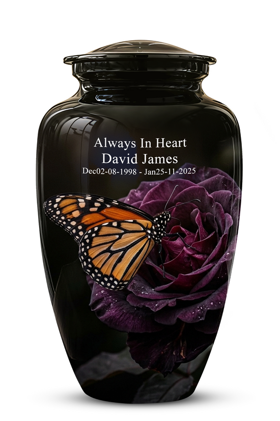 Yellow Butterfly On Purple Flower - Beautiful Burial Urns For Mom Ashes