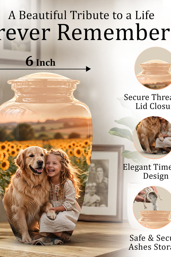 Golden Retriever With Girl - Beautifully Handcrafted Urns For Pet Ashes
