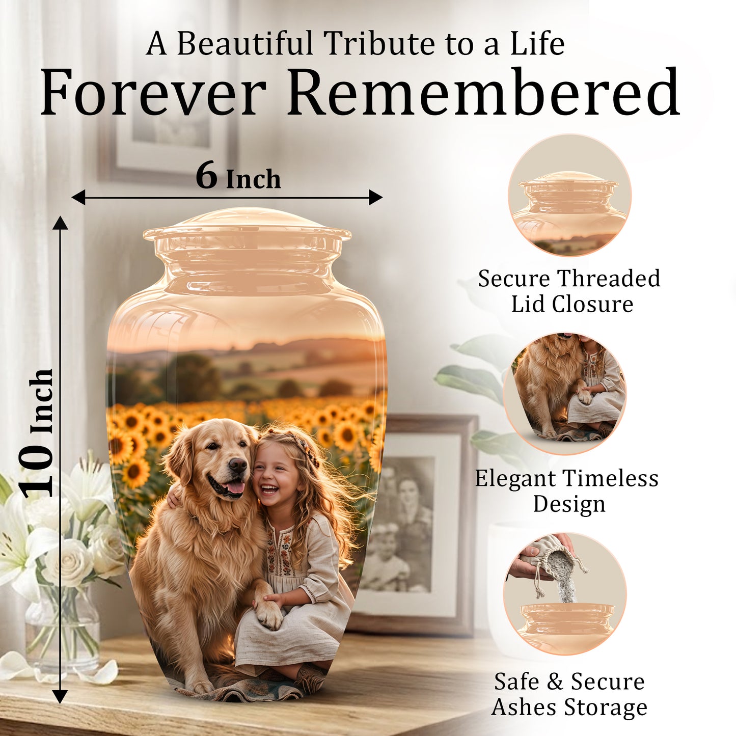 Golden Retriever With Girl - Beautifully Handcrafted Urns For Pet Ashes
