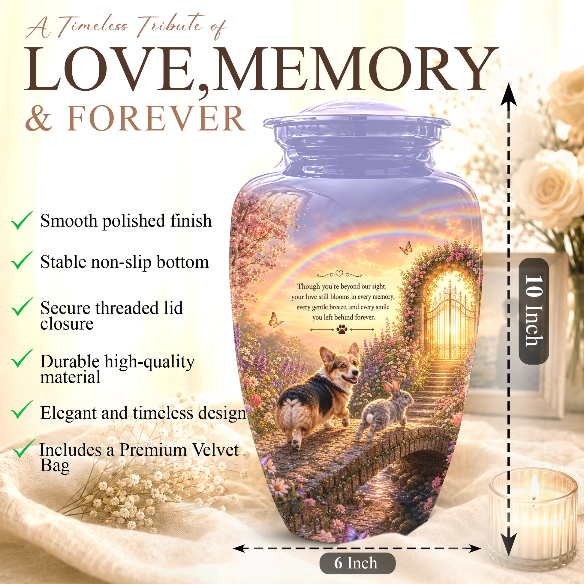 Rainbow Bridge Pet Memorial Urn – Personalized Urn For Dog & Cat
