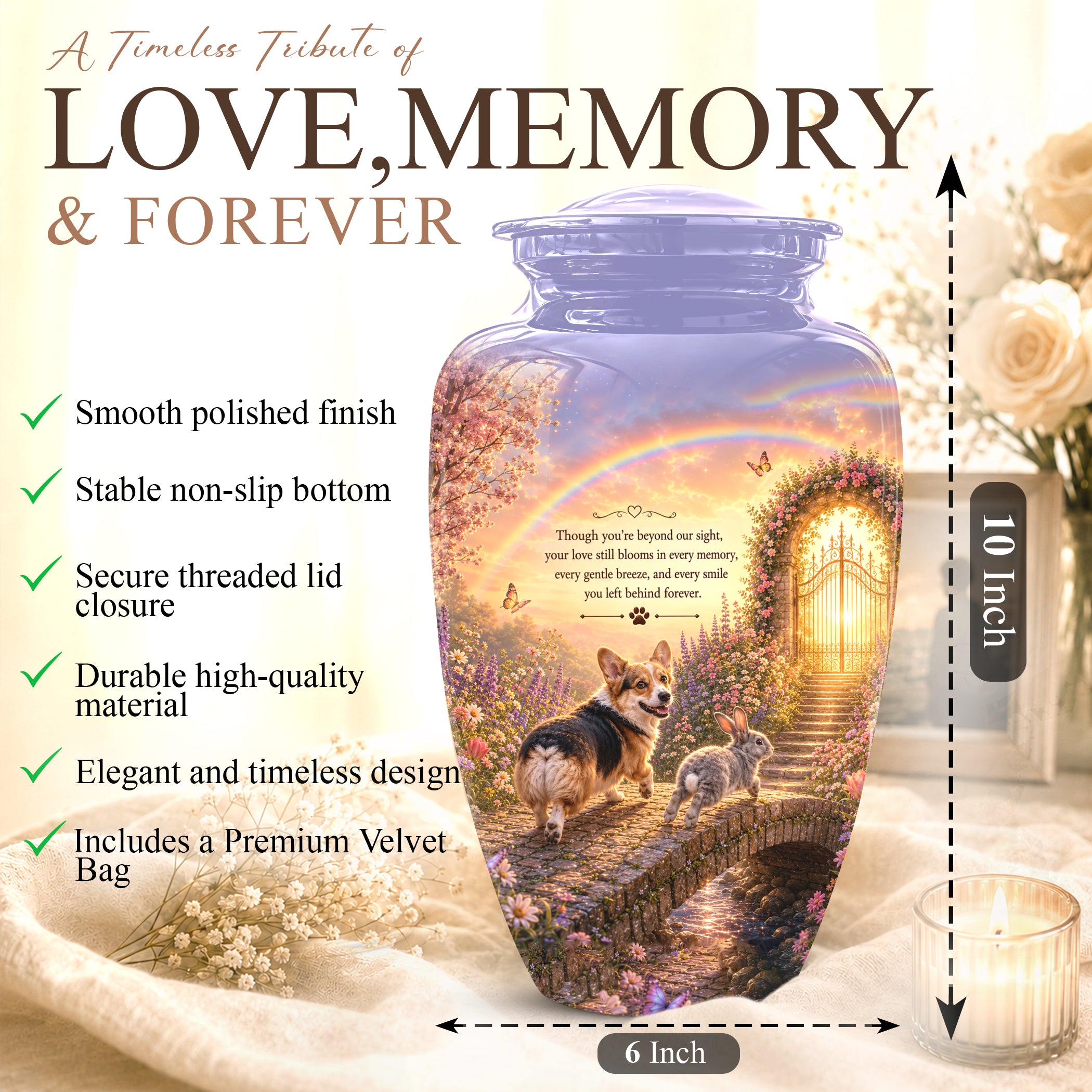 Rainbow Bridge Pet Memorial Urn – Personalized Urn For Dog & Cat