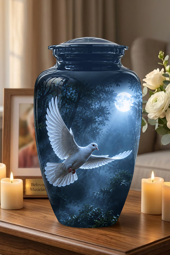 White Flying Dove Cremation Urn - Night Moon Memorial Urns For Ashes