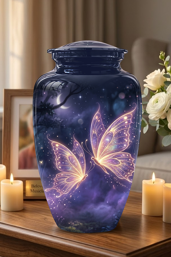 Purple Butterfly Cremation Urn - Beautiful Urns for Women Ashes