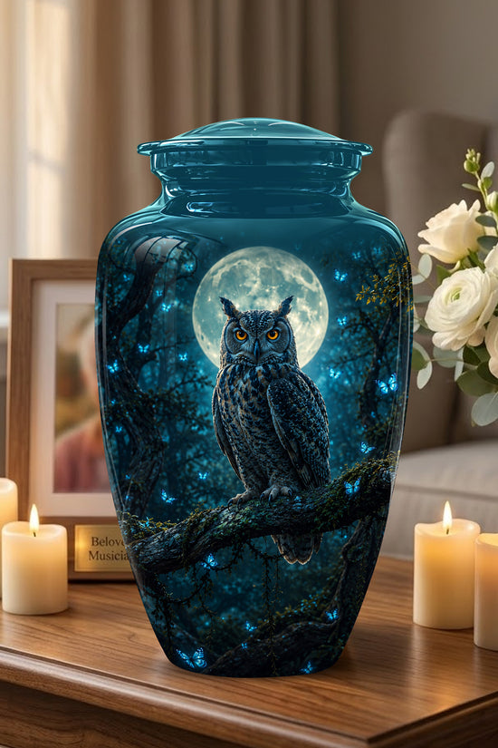 Majestic Horned Owl Burial Urn - Moonlight Owl Funeral Urns For Ashes