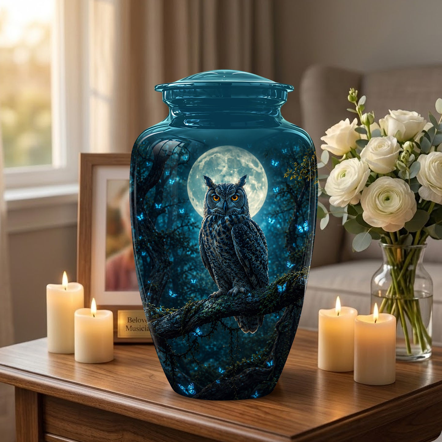 Majestic Horned Owl Burial Urn - Moonlight Owl Funeral Urns For Ashes