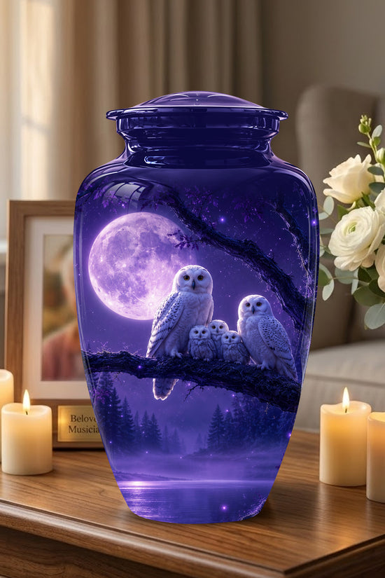 Purple Owl Cremation Urn - Handcrafted Memorial Urn For Adults Ashes
