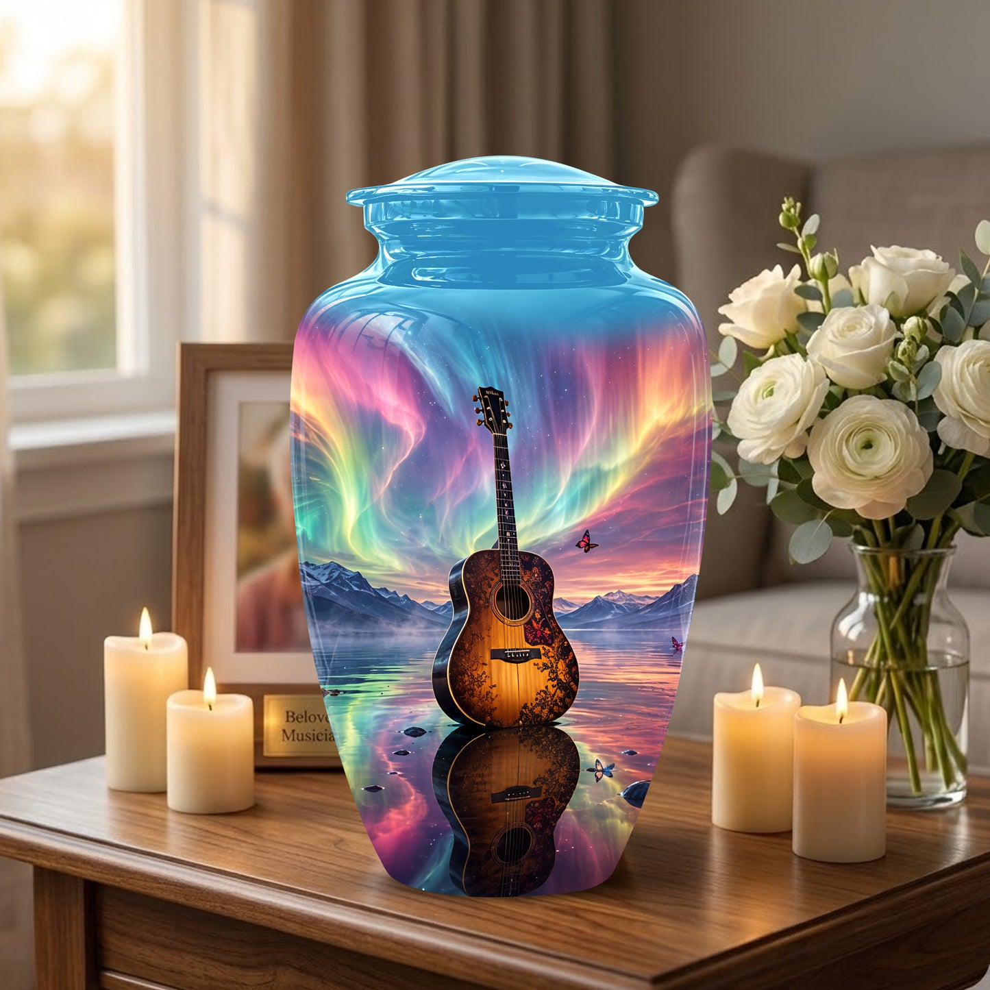Guitar Aurora Borealis Urn - Classic Memorial Urns For Music Lovers