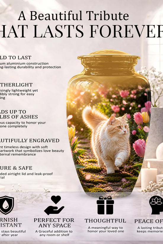 Brown Cat Cremation Urn - Custom Handcrafted Burial Urns For Pet Ashes