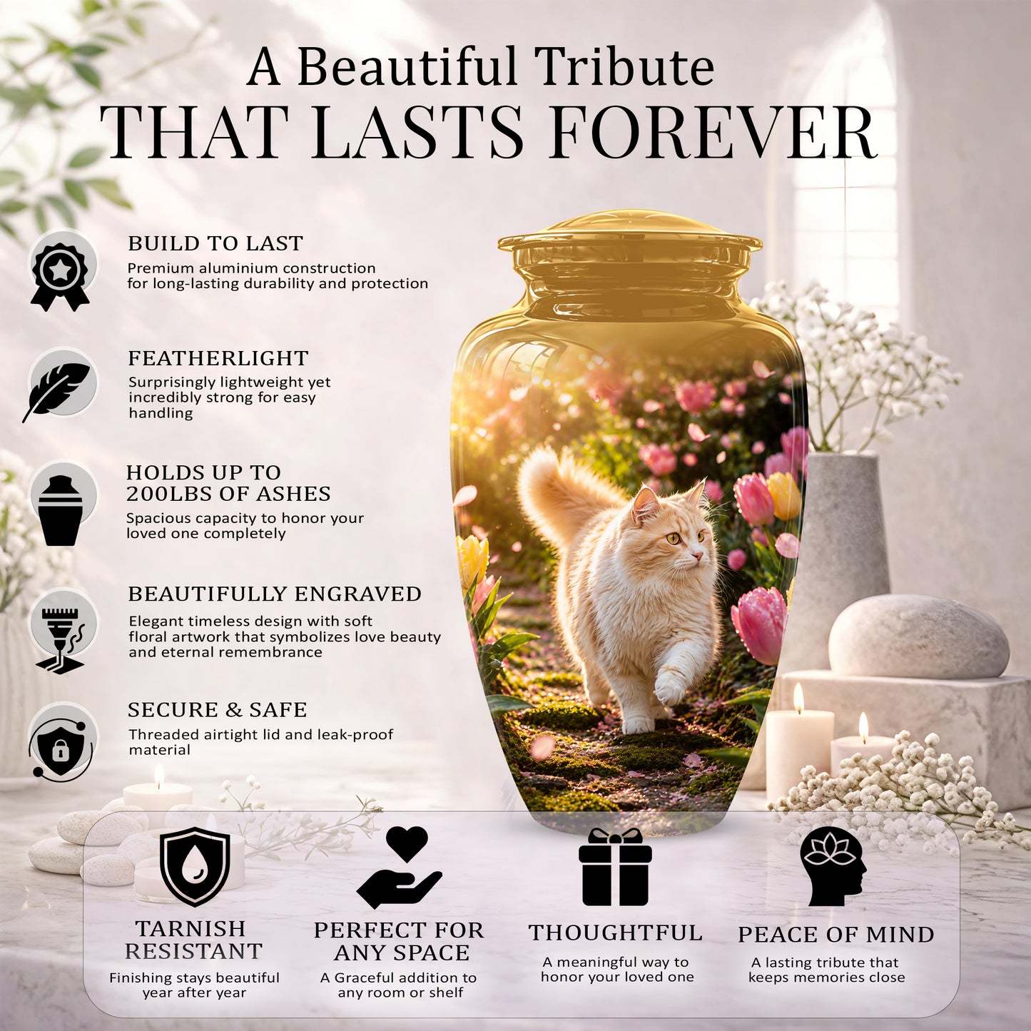 Brown Cat Cremation Urn - Custom Handcrafted Burial Urns For Pet Ashes