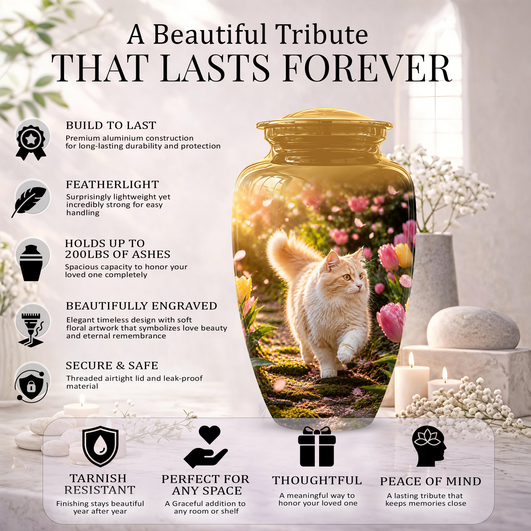 Brown Cat Cremation Urn - Custom Handcrafted Burial Urns For Pet Ashes