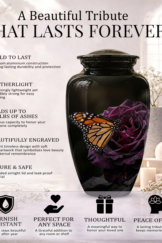 Yellow Butterfly On Purple Flower - Beautiful Burial Urns For Mom Ashes