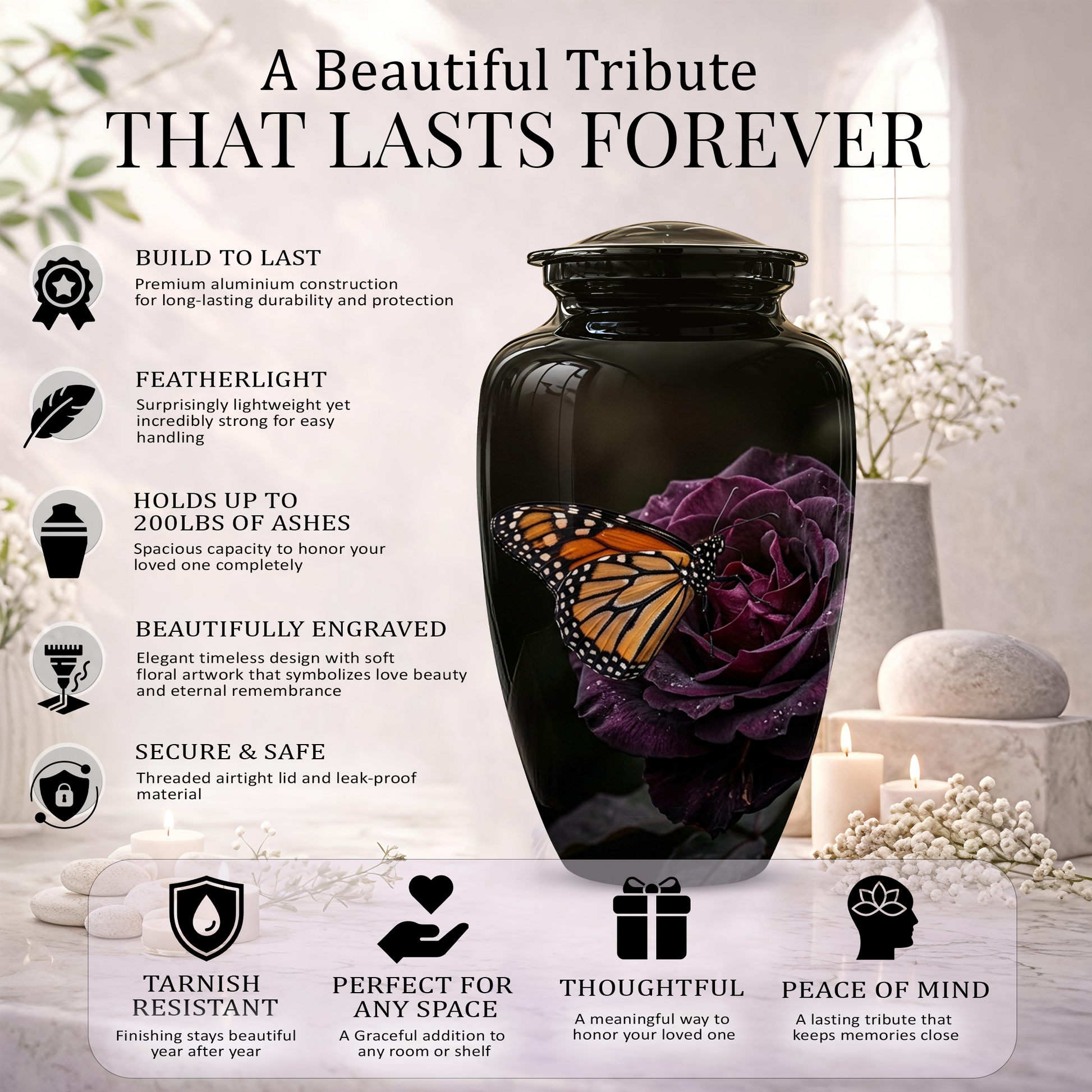 Yellow Butterfly On Purple Flower - Beautiful Burial Urns For Mom Ashes