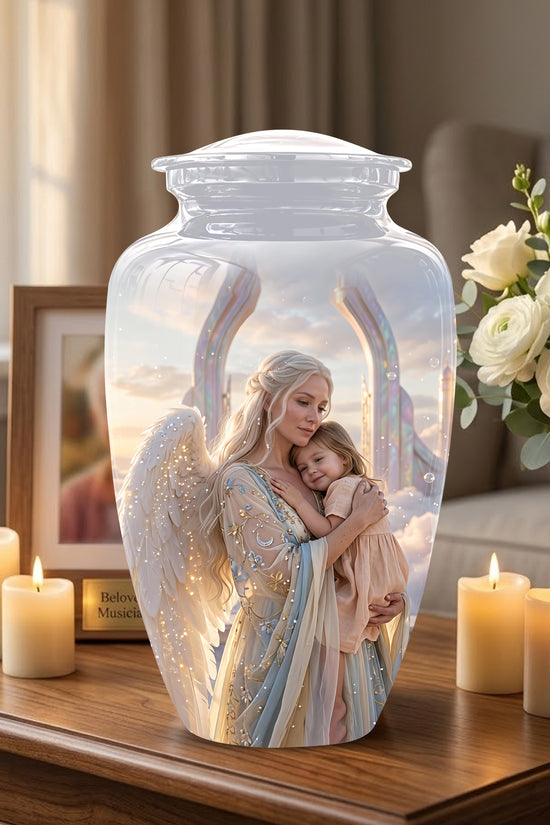 Angel Mother With Child Memorial Urn - Artistic Cremation Urns For Mom