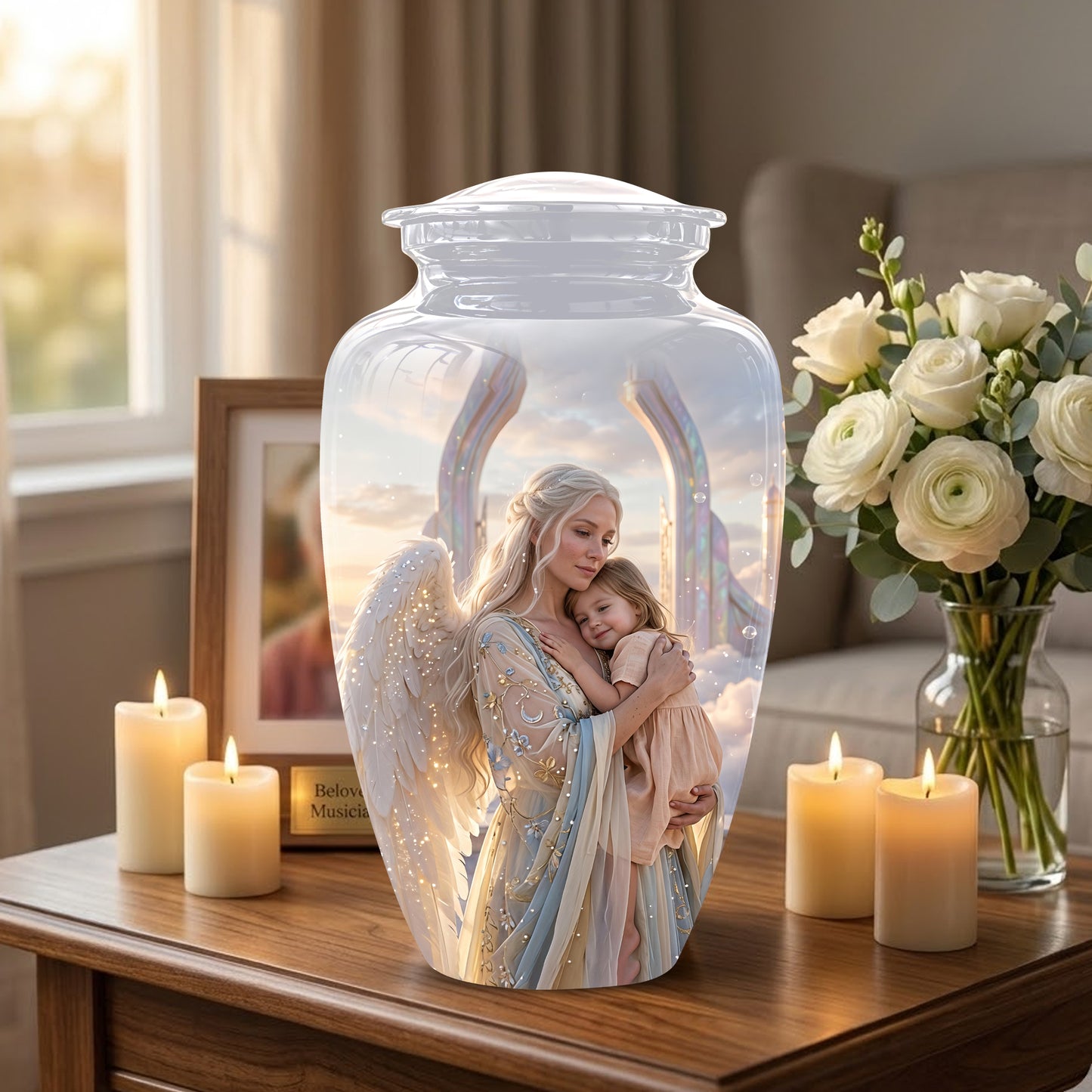 Angel Mother With Child Memorial Urn - Artistic Cremation Urns For Mom