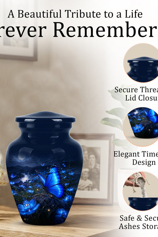 Personalized Blue Butterfly Cremation Urn - Handcrafted Urns For Women