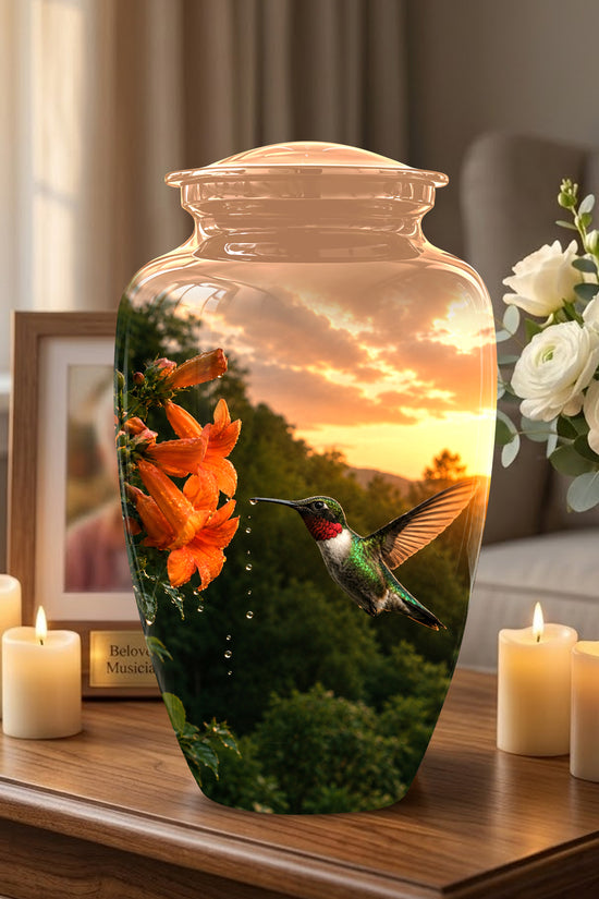 Hummingbird Memorial Urn - Custom Sunset Scenic Urns For Human Ashes