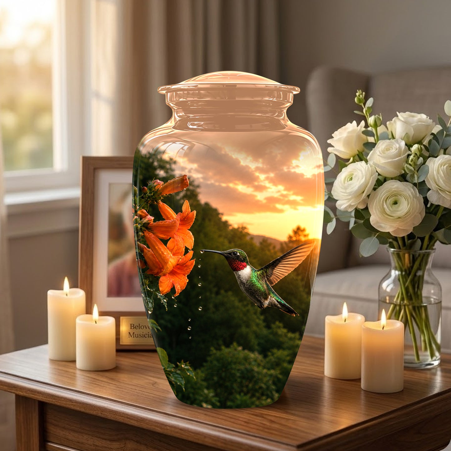 Hummingbird Memorial Urn - Custom Sunset Scenic Urns For Human Ashes