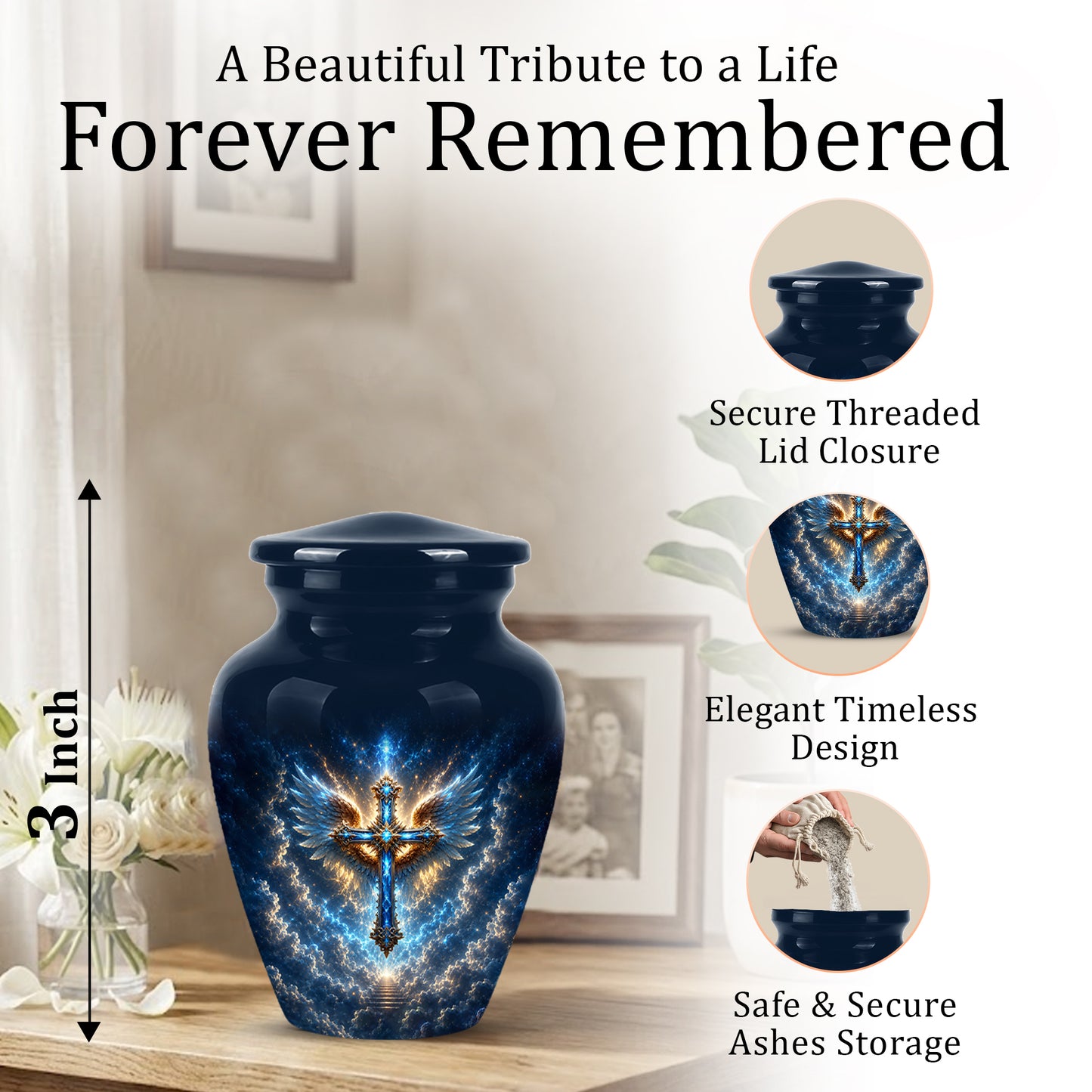Celestial Jesus Cross Urn - Artistic Handcrafted Urns For Men & Women