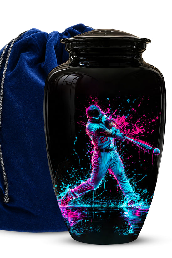 Artistic Baseball Player Funeral Urn - Personalized Black Urns For Ashes