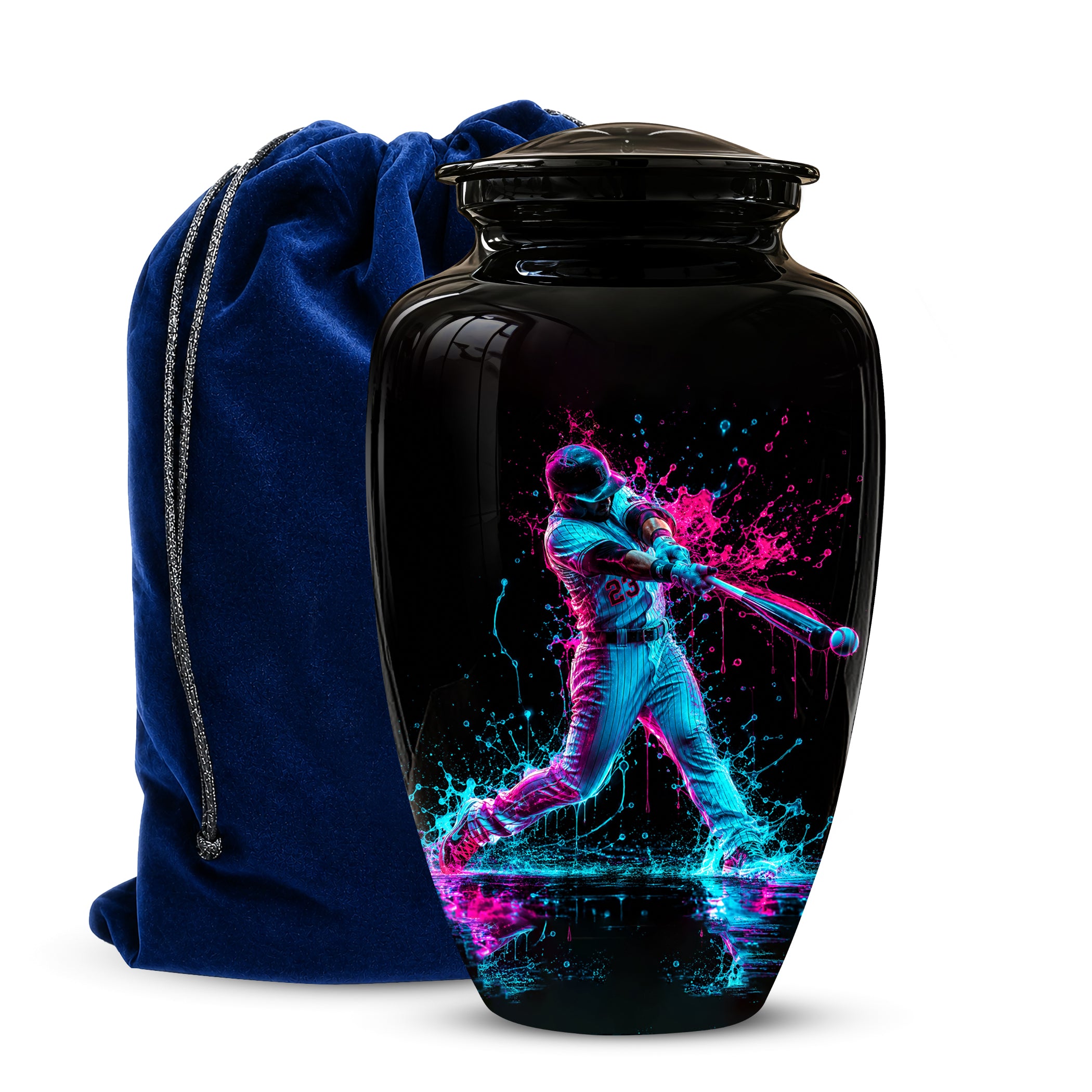 Artistic Baseball Player Funeral Urn - Personalized Black Urns For Ashes