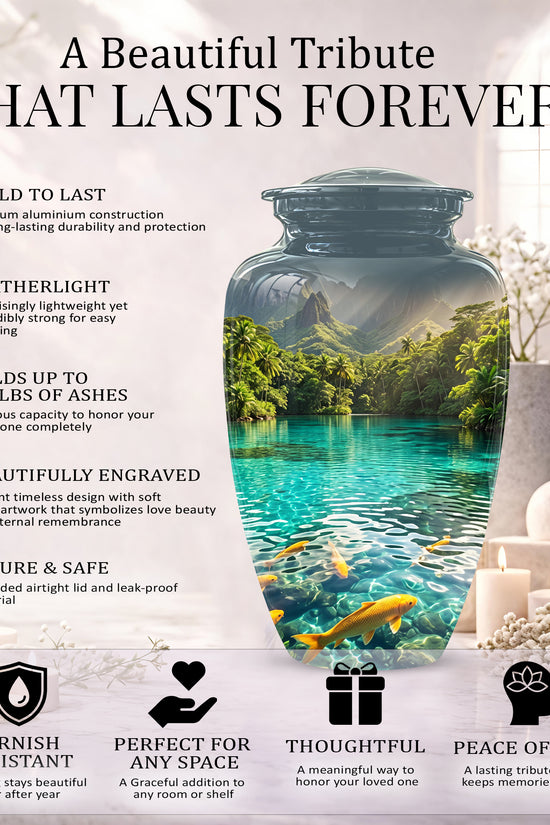 Koi Fish Themed Urn - Handcrafted Memorial Eternal Rest Urn For Ashes