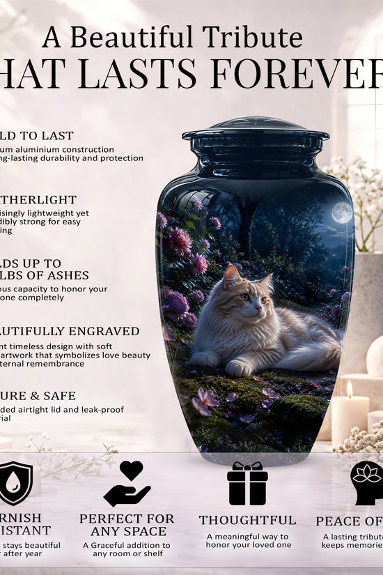 White Cat Memorial Urn - Beautiful Eternal Rest Urns For Pet Ashes
