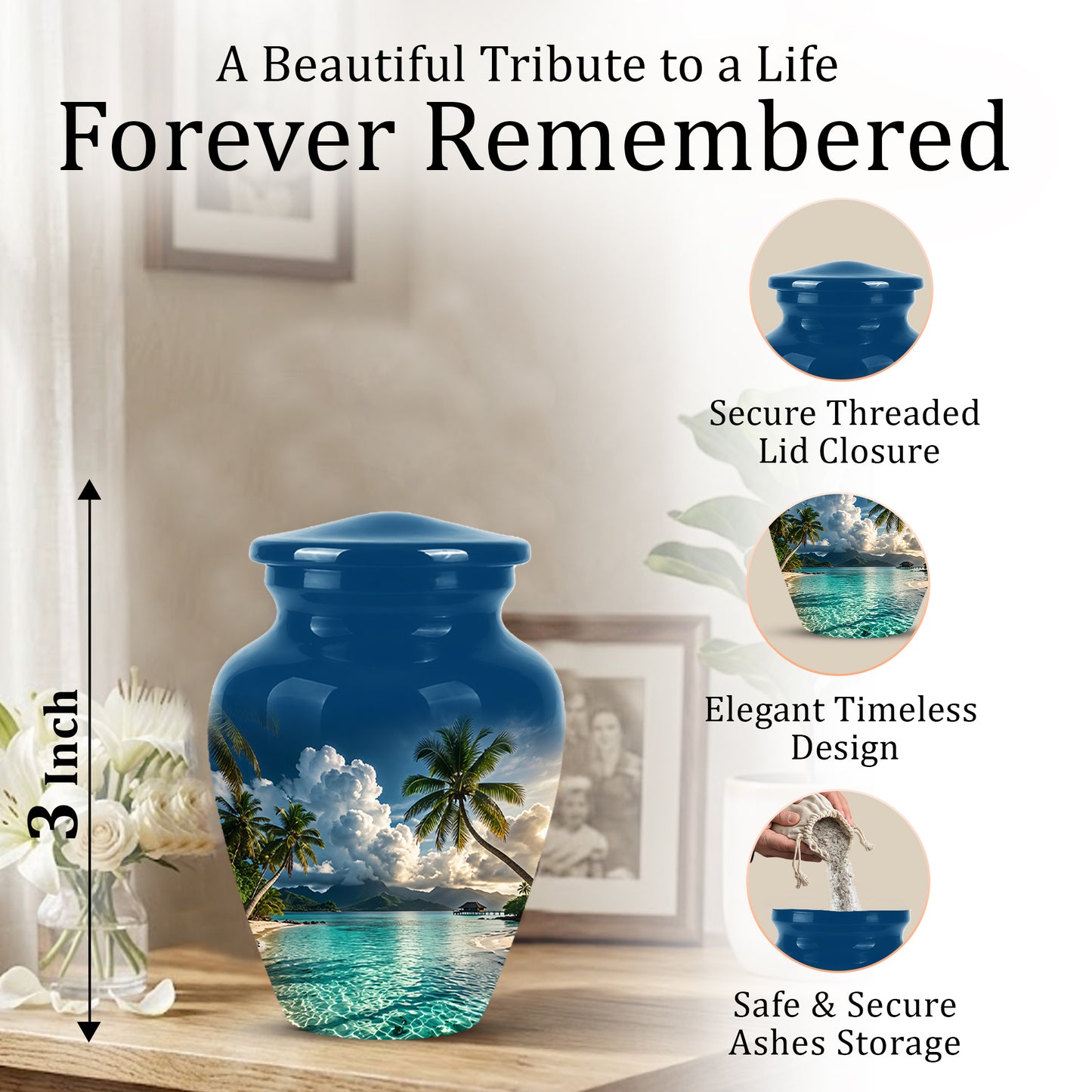 Tropical Beach Cremation Urn - Custom Memorial Urns For Women Ashes