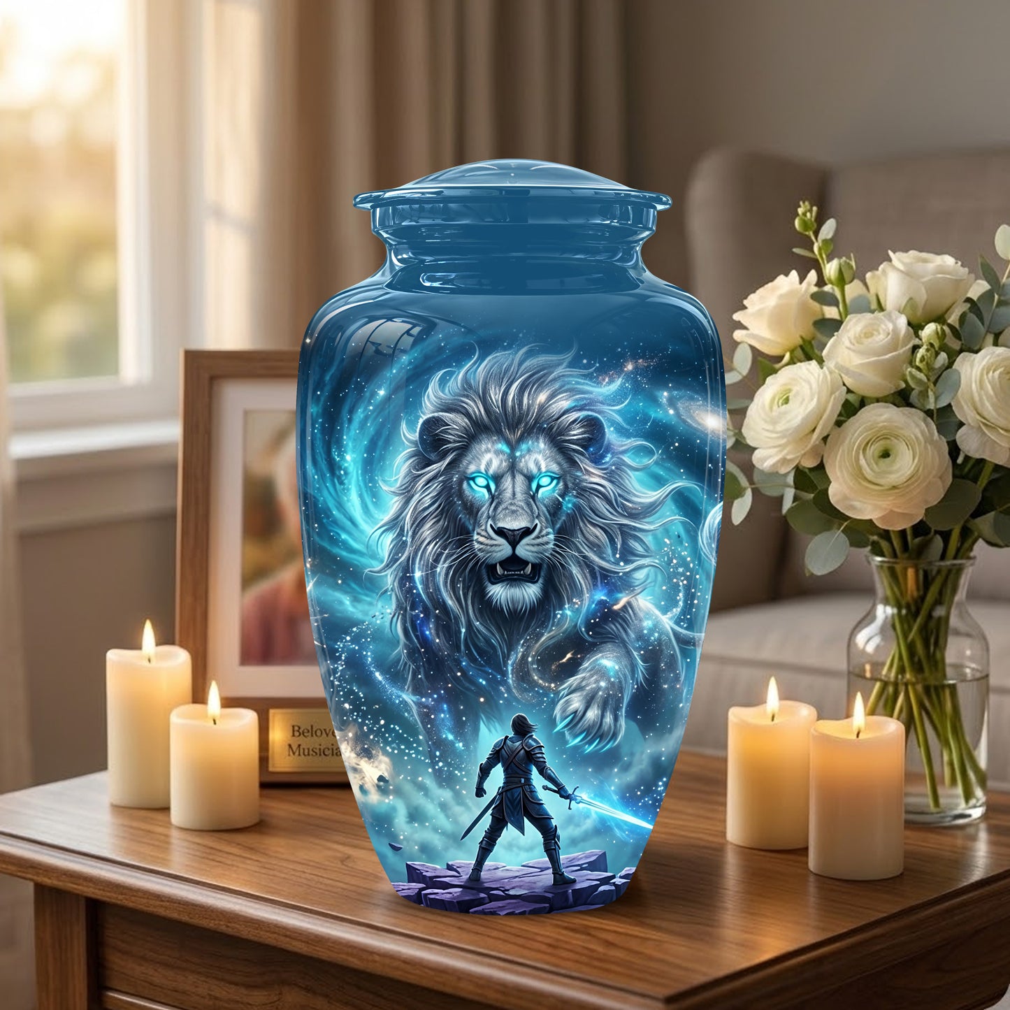 Celestial Cosmic Lion Cremation Urn - Lion Adult Male Memorial Tribute Urn