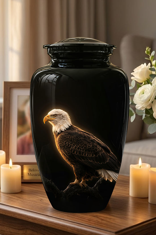 Bald Eagle Cremation Urn - Personalized Black Urns For Human Ashes
