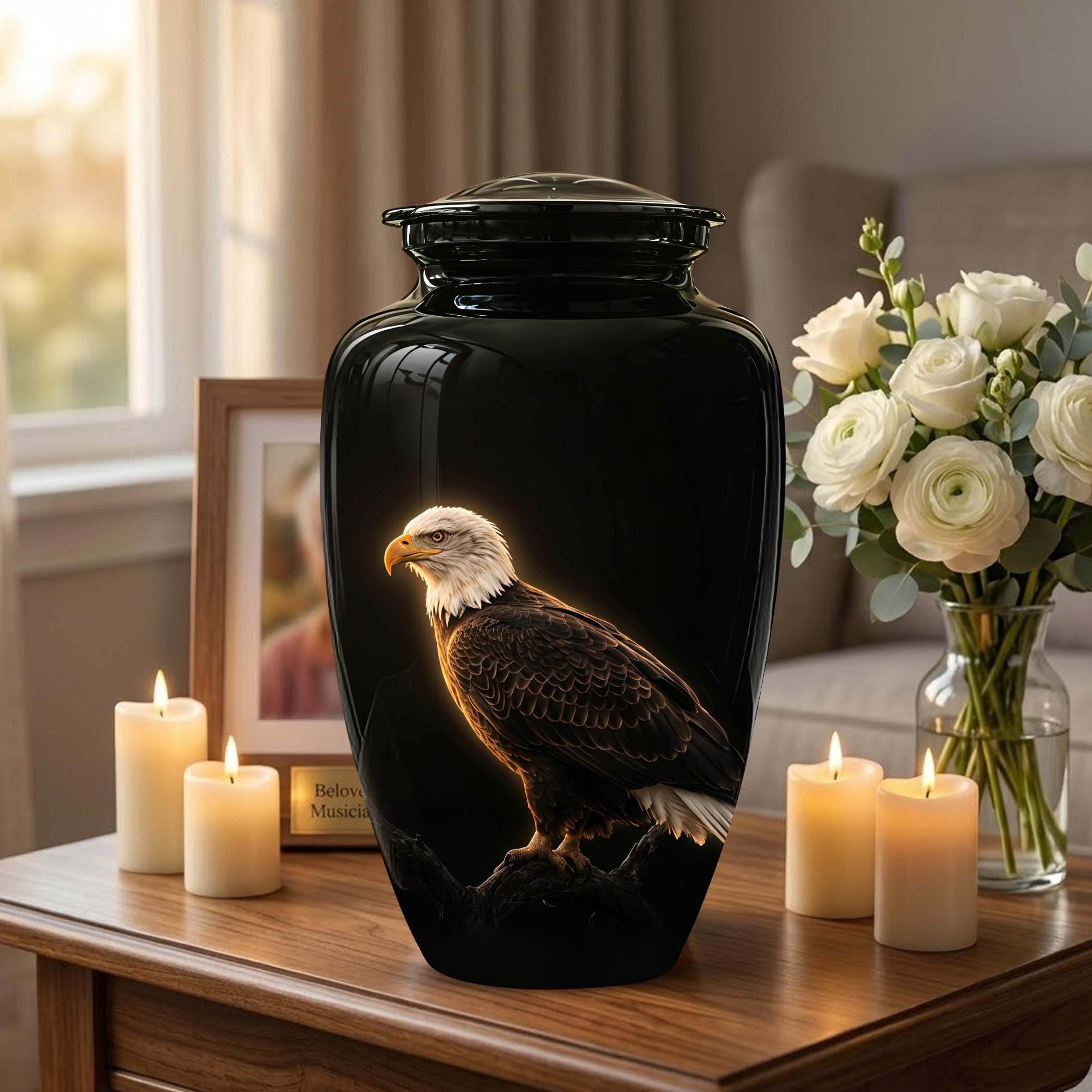 Bald Eagle Cremation Urn - Personalized Black Urns For Human Ashes