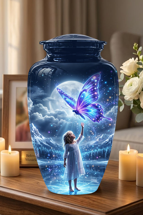 Colorful Butterfly With Girl Child - Beautiful Funeral Urns For Ashes