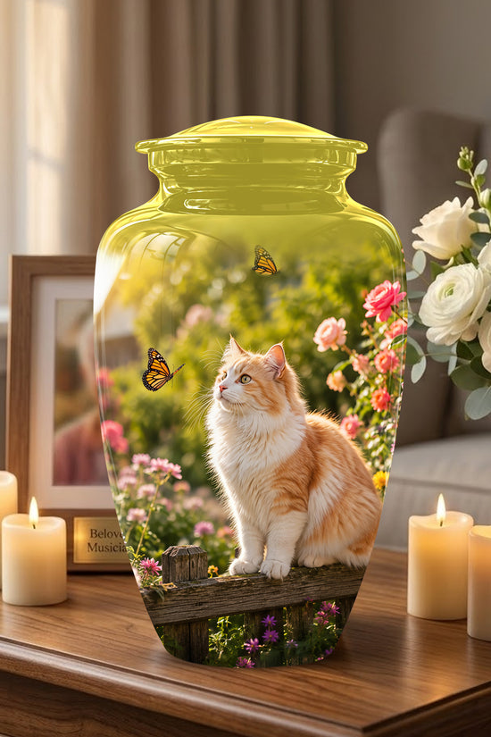 Orange Cat Cremation Urn - Beautiful Eternal Tribute Urn For Pet Ashes