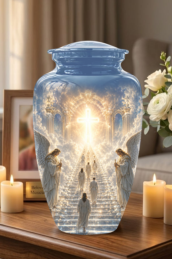 Heaven’s Gate Cross Cremation Urn – Angel Memorial Urn For Human Ashes