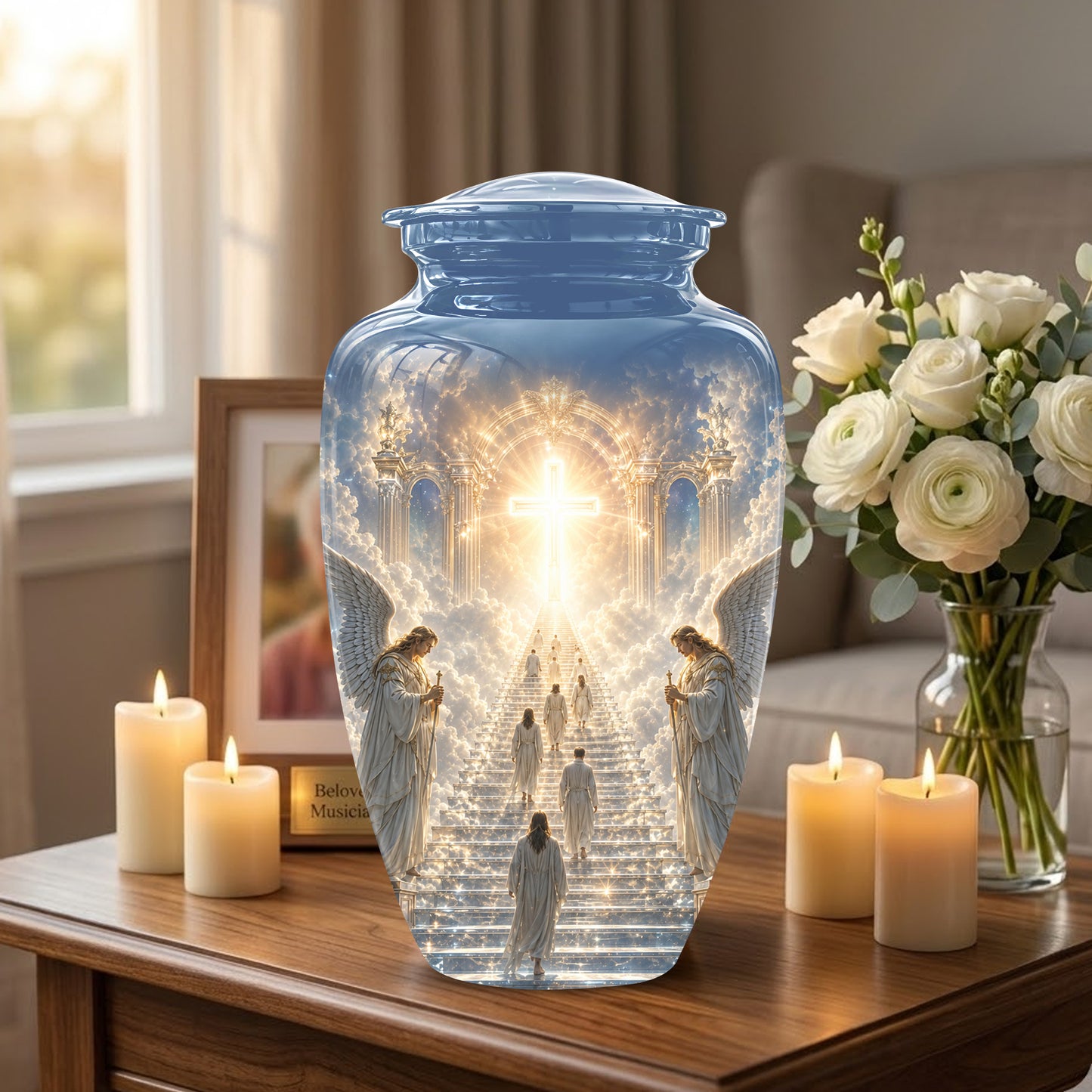 Heaven’s Gate Cross Cremation Urn – Angel Memorial Urn For Human Ashes
