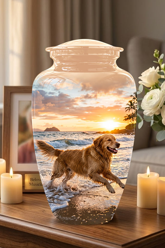 Golden Retriever Themed Urn - Personalized Memorial Urns For Pet Dog