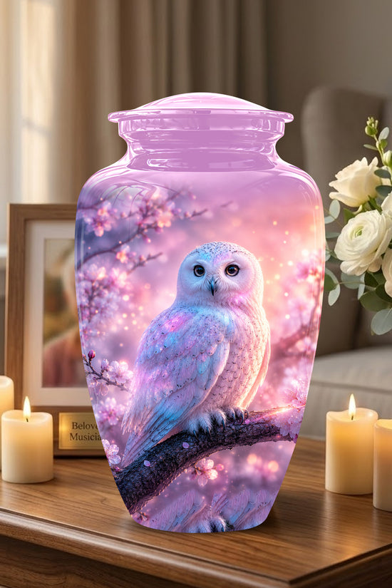 White Owl Cremation Urn - Beautiful Pink Memorial Urns For Human Ashes