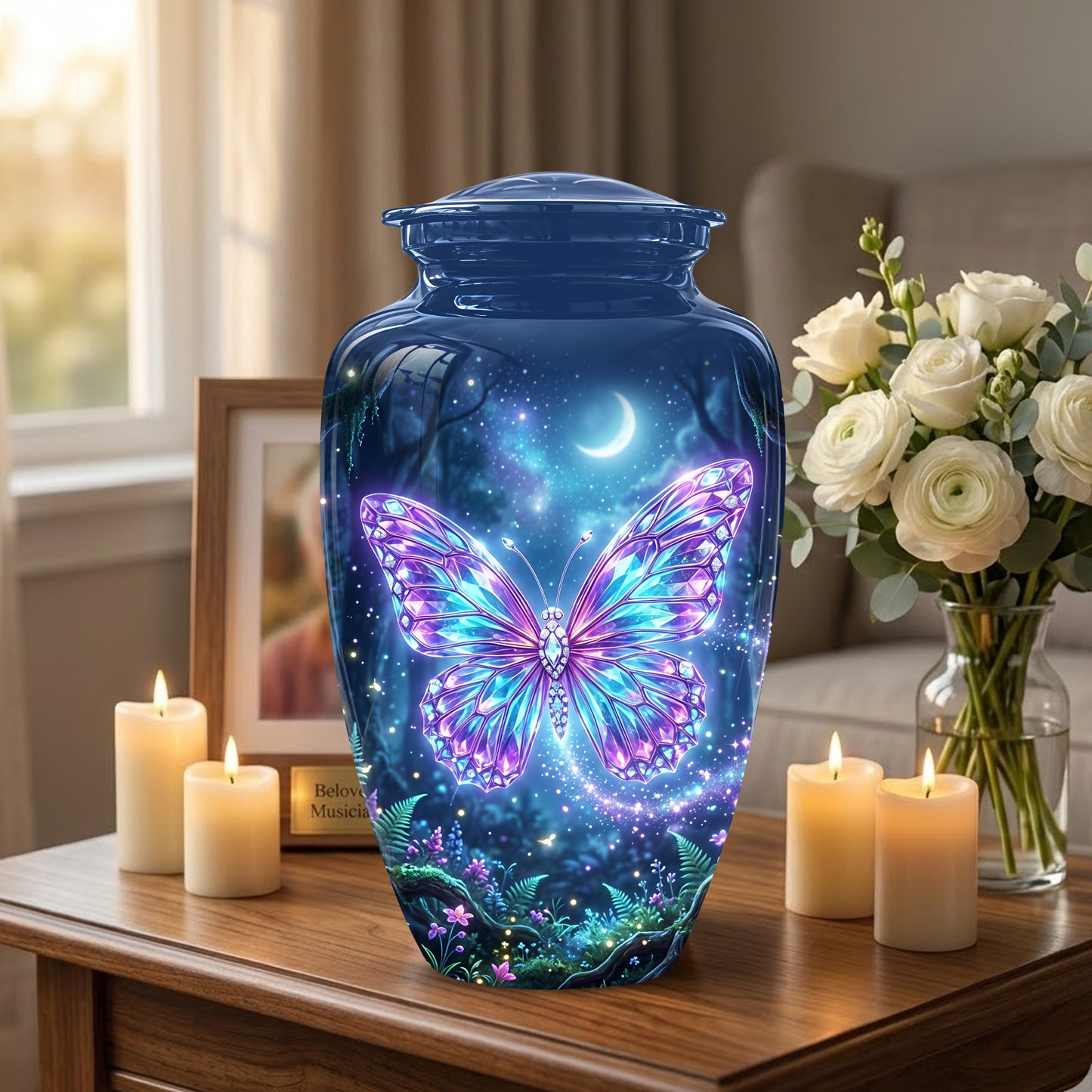 Glowing Colorful Butterfly Memorial Urn - Majestic Urns For Ashes