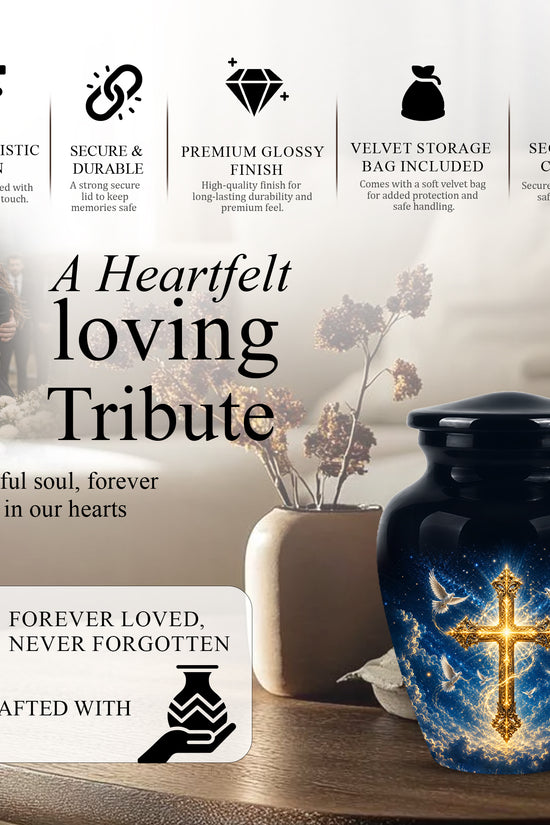 Golden Cross Cremation Urn – Celestial Urns For Men & Women Ashes