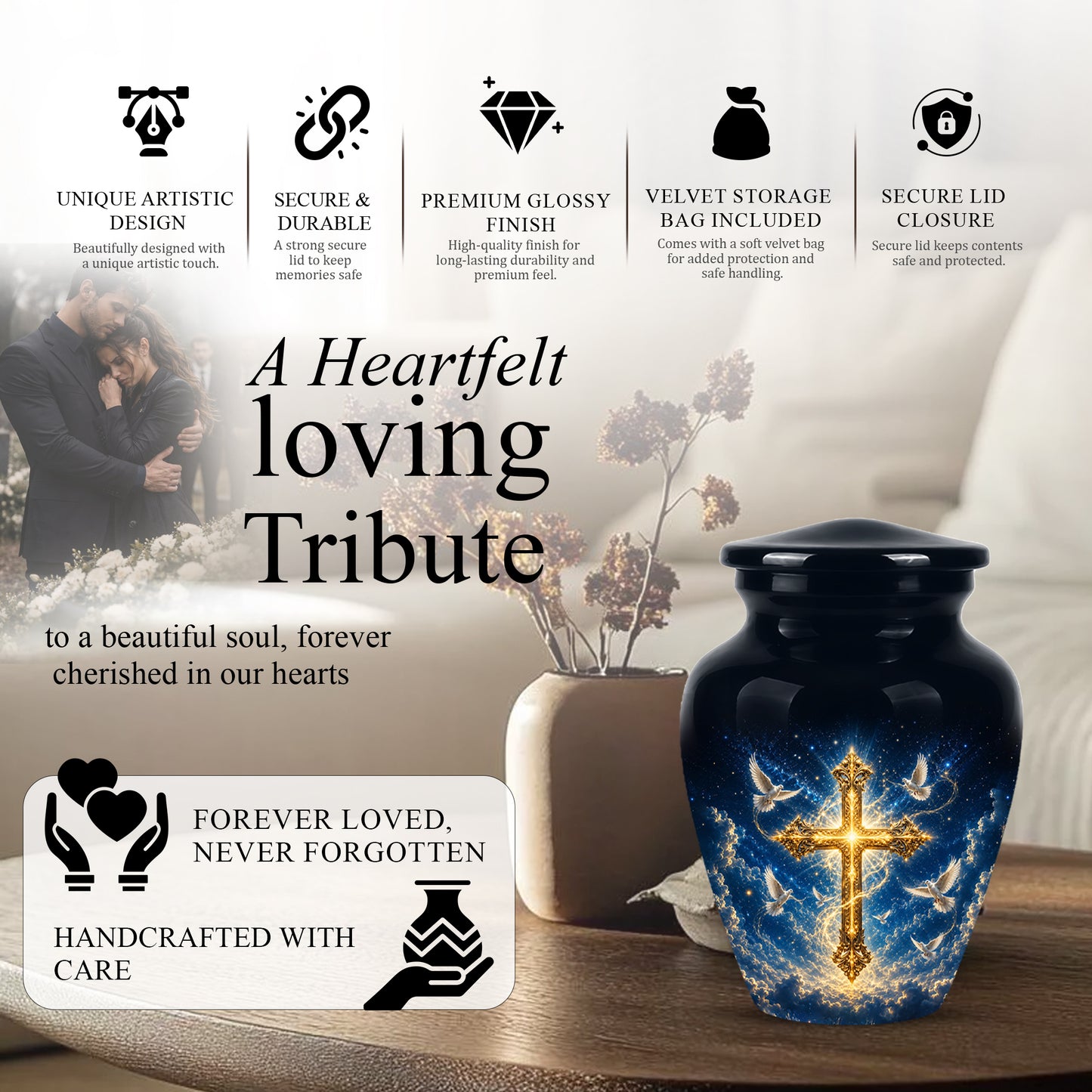 Golden Cross Cremation Urn – Celestial Urns For Men & Women Ashes