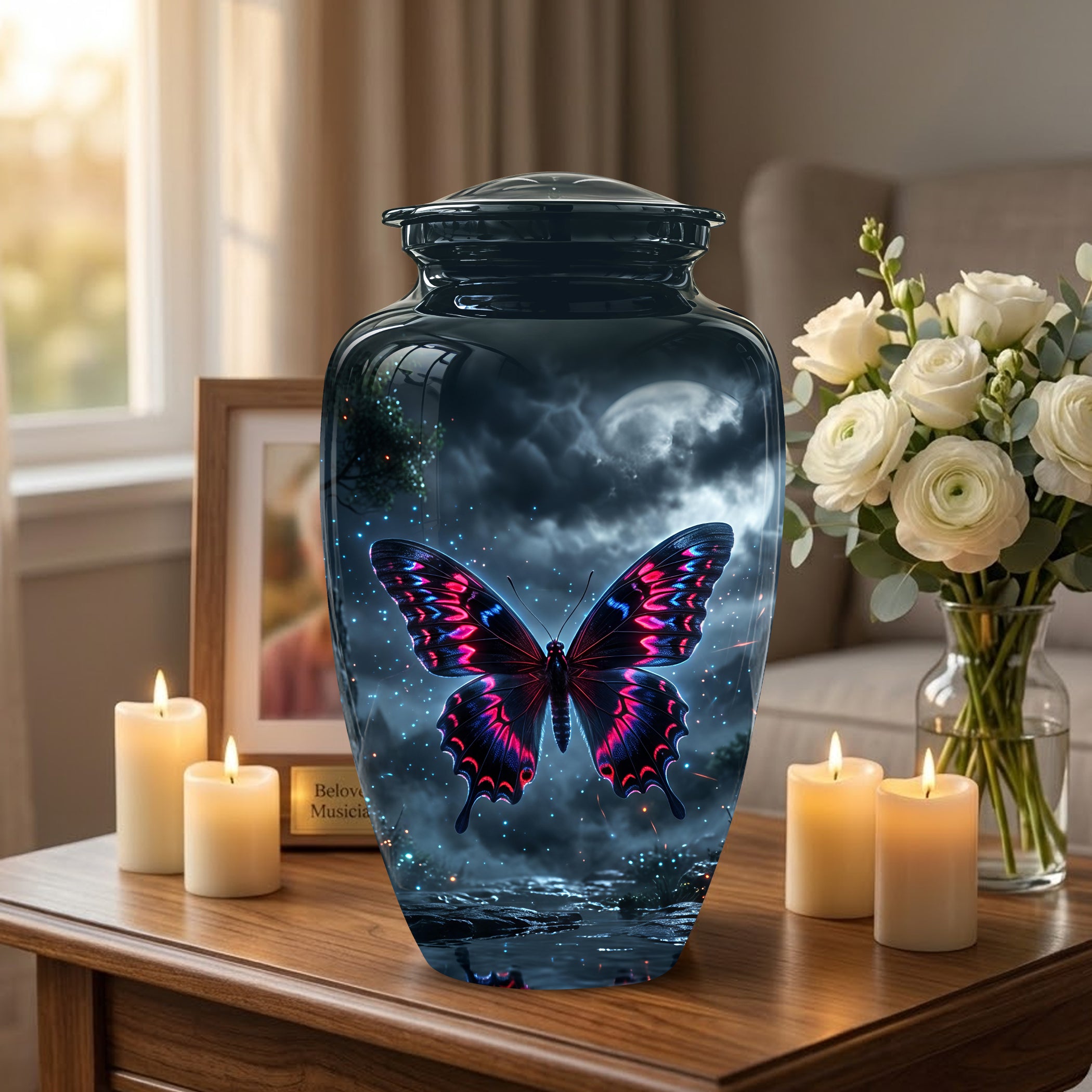 Colorful Butterfly Cremation Urn - Personalized Black Memorial Urns