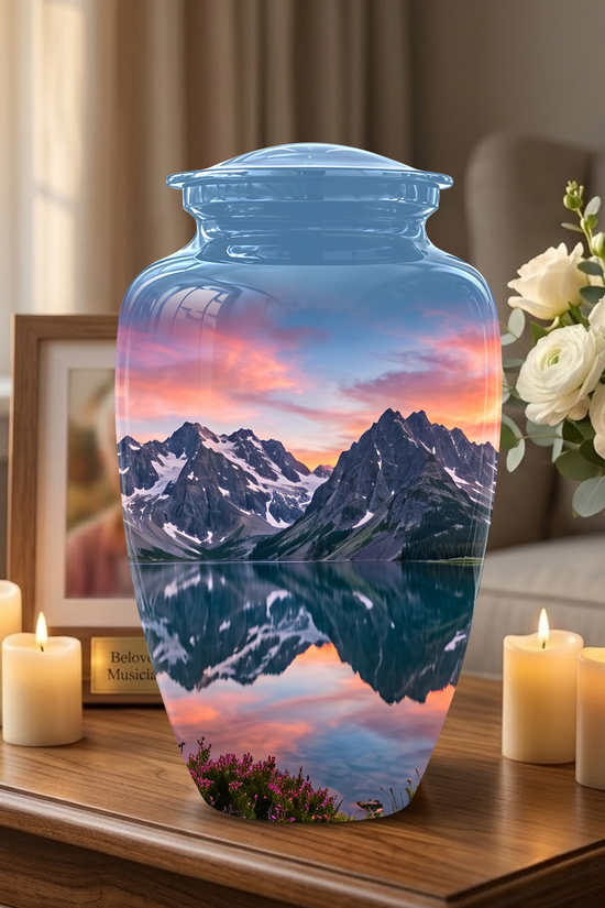 Mountain Lake Burial Urns - Sunset Scenic Cremation Urns For Nature Lovers