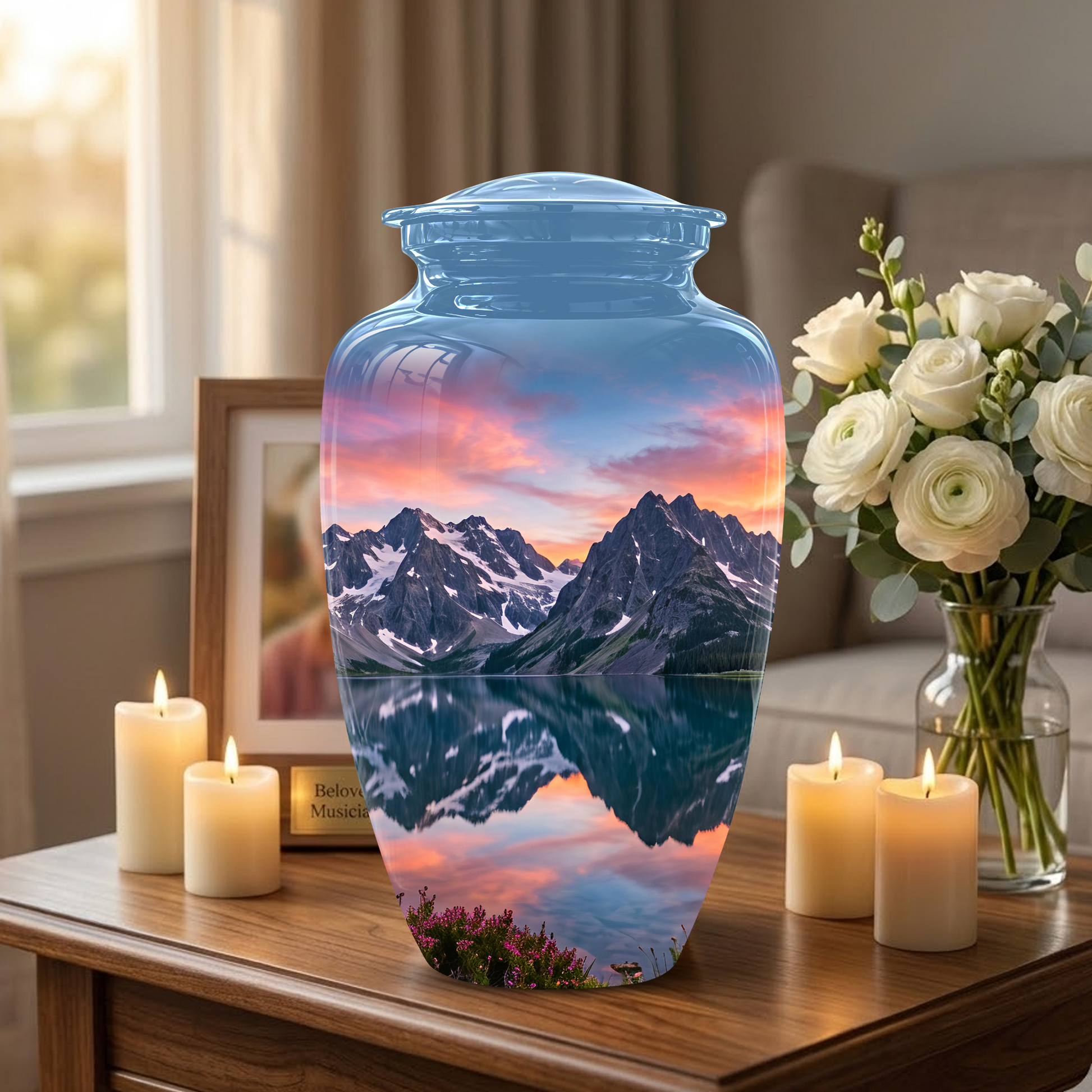 Mountain Lake Burial Urns - Sunset Scenic Cremation Urns For Nature Lovers