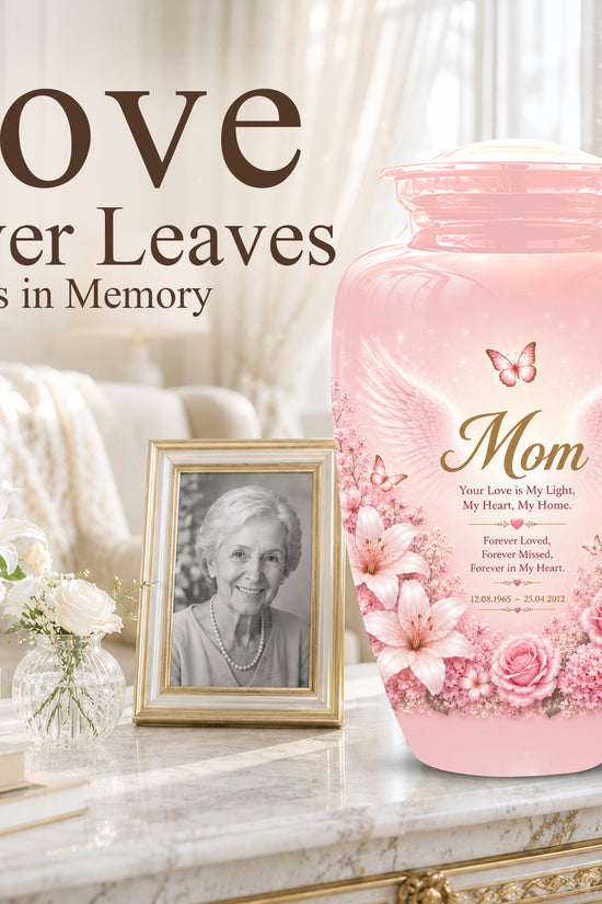 Angel Wings Funeral Urn for Mom – Pink Aluminium Burial Urn for Human Ashes